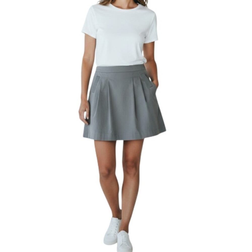 J.CREW Cotton Mini Skirt 8 Gray Front Pleated Pockets A-Line Retro City Chick
